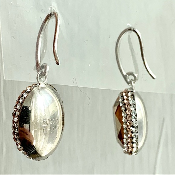 CITRINE crystal pave rhinestone oval 925 earrings - Picture 5 of 6